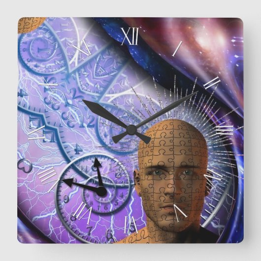 Zeiträtsel Quadratische Wanduhr (Vorderseite)