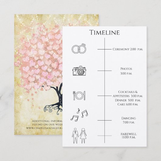 Zeitreihenfolge der Ereignisse Herzstück Leaf Tree Einladung (Vorne/Hinten)