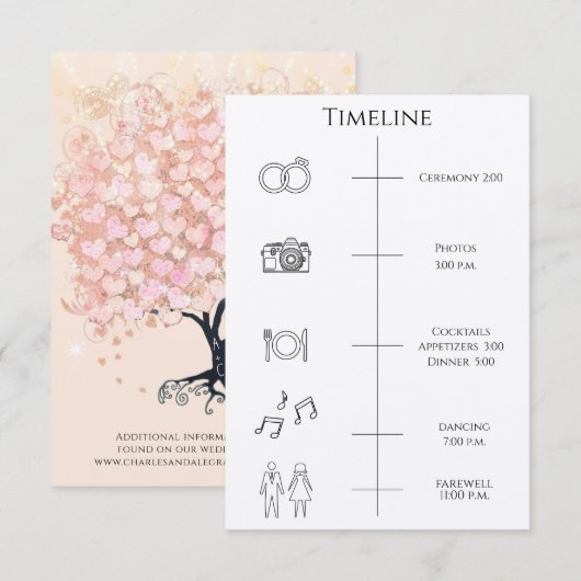 Zeitreihenfolge der Ereignisse Herzstück Leaf Tree Einladung (Vorne/Hinten)