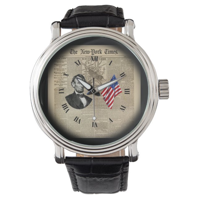 Zeitreise~Abe Lincoln~American Flag~NY Times~ Armbanduhr (Vorderseite)