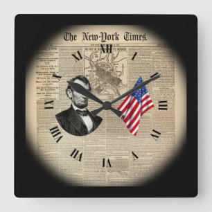 Zeitreise~Abe Lincoln~American Flag~NY Times~  Quadratische Wanduhr