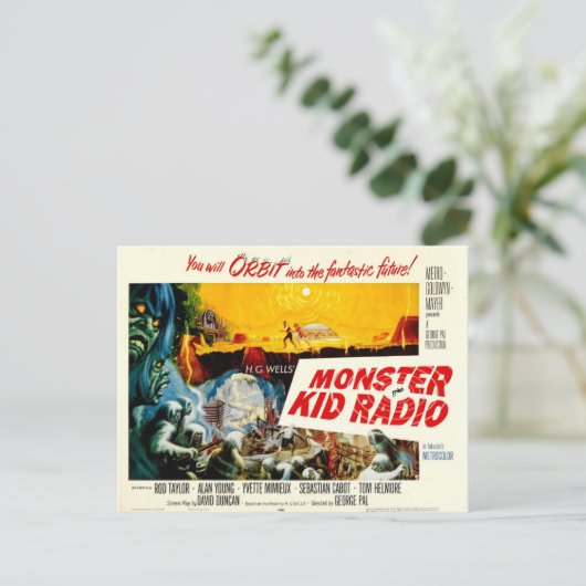 Zeitreise Postkarte von Monster Kid Radio (Stehend Vorderseite)