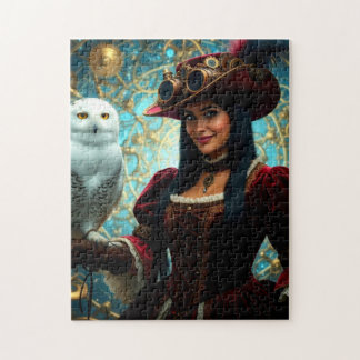 Zeitreisende Steampunk-Dame mit Eule Puzzle