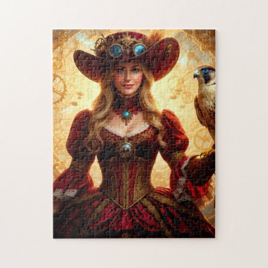 Zeitreisende Steampunk-Dame mit Falke Puzzle (Vertikal)