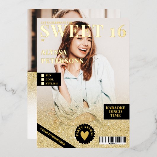 Zeitschrift Abdeckung 2 Foto Gold Glitzer ombre Sw Folieneinladung (Vorderseite/Rückseite)