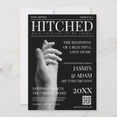 Zeitschrift Black Dark Mode Newspaper Foto Hochzei Einladung (Vorderseite)