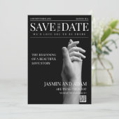 Zeitschrift Black Dark Mode Newspaper Foto Hochzei Save The Date (Stehend Vorderseite)