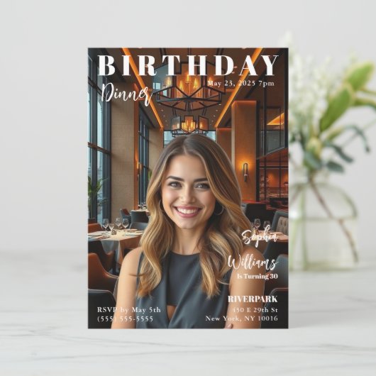 Zeitschrift Cover Birthday Dinner Einladung (Stehend Vorderseite)