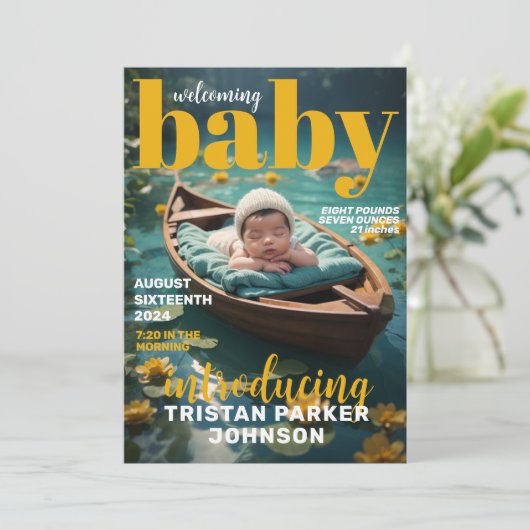 Zeitschrift Cover Bold Modern Birth Ankündigung (Stehend Vorderseite)