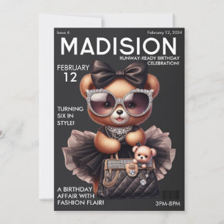 Zeitschrift Cover Fashion Teddy Bar Geburtstag Einladung