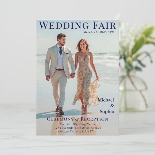 Zeitschrift Cover Wedding on Beach Einladung (Stehend Vorderseite)