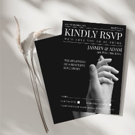 Zeitschrift Dark Mode Newspaper Foto Hochzeit RSVP Begleitkarte