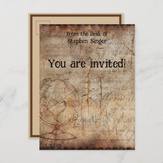 Zeitschrift "Distressed Steampunk Globe Travel" Einladungspostkarte (Vorne/Hinten)