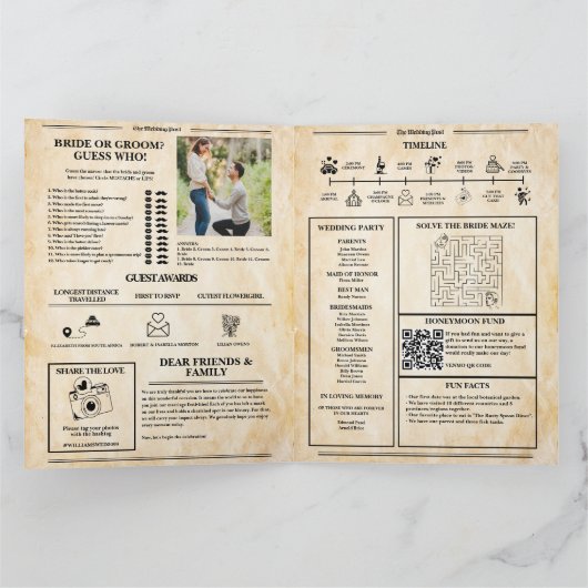 Zeitschrift Hochzeitsprogramm Rustic Wedding Timel Karte (Innenseite)