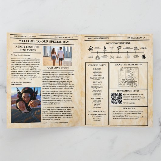 Zeitschrift Hochzeitsprogramm Rustic Wedding Timel Karte (Innenseite)