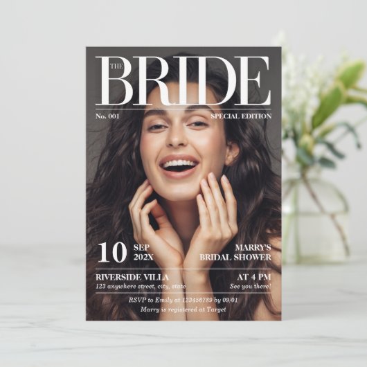 Zeitschrift Newspaper Brautparty Foto Einladung (Stehend Vorderseite)