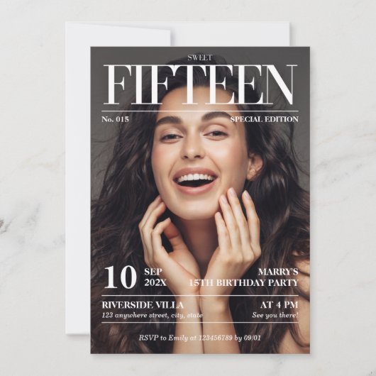 Zeitschrift Redaktion Sweet 15 Foto Einladung (Vorderseite)