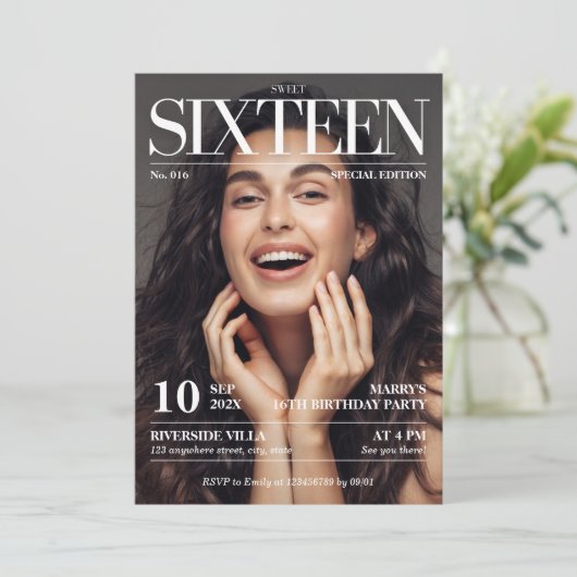 Zeitschrift Redaktion Sweet 16 Foto Einladung (Stehend Vorderseite)
