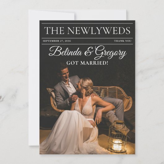 Zeitschrift Redaktion Zeitung Fotos Hochzeit Dankeskarte (Vorderseite)