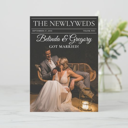 Zeitschrift Redaktion Zeitung Fotos Hochzeit Dankeskarte (Stehend Vorderseite)