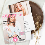 Zeitschrift Titelblatt 2 Fotos rosa angesagter Swe Einladung<br><div class="desc">ein lustiges Magazin Cover-Stil Sweet 16 Geburtstagsparty einladen ,  mit 2 Fotos,  und fett in Rosa und Grau,  hier ist die Kugel,  lassen Sie uns feiern,  das Geburtstagsmädchen.</div>