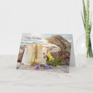 Zeitschrift und Rosen auf Treibholz Karte