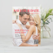 Zeitschriftenabdeckung Foto QR-Code Hochzeitssache Save The Date (Stehend Vorderseite)