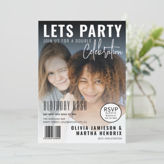 Zeitschriftenabdeckung | Gemeinsame Geburtstagspar Einladung (Stehend Vorderseite)