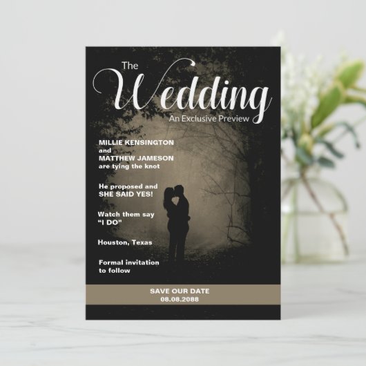 Zeitschriftenabdeckung | Save the Date Hochzeit Einladung (Stehend Vorderseite)