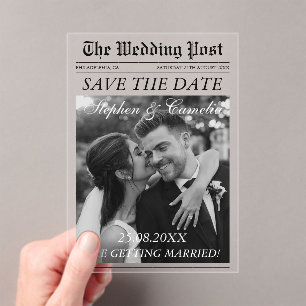 Zeitschriftenzeitschrift Hochzeit retten Datum Acryleinladungen