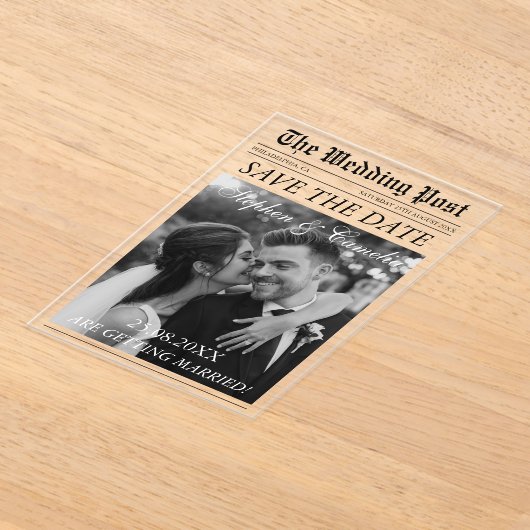 Zeitschriftenzeitschrift Hochzeit retten Datum Acryleinladungen (Ablage )