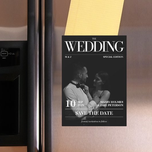 Zeitschriftenzeitschrift Hochzeit retten Datum Magneteinladung