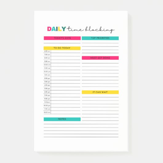 Zeitsperrplanblatt Post-it Klebezettel (Vorderseite)