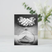 Zeitstundenfenster Stift zeichnend surreale Kunst Postkarte (Stehend Vorderseite)