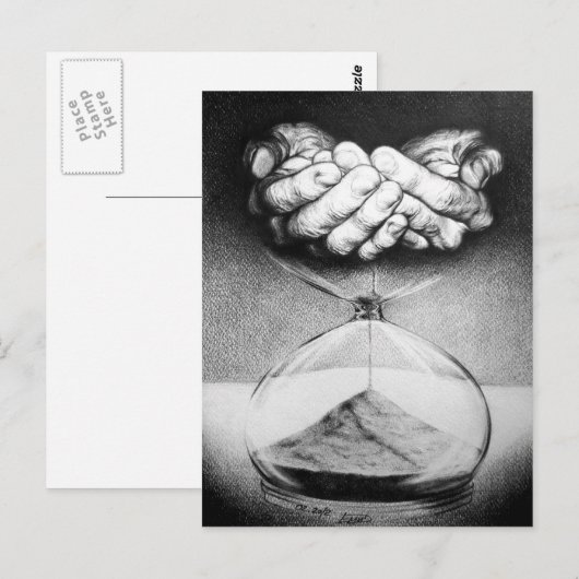 Zeitstundenfenster Stift zeichnend surreale Kunst Postkarte (Vorne/Hinten)