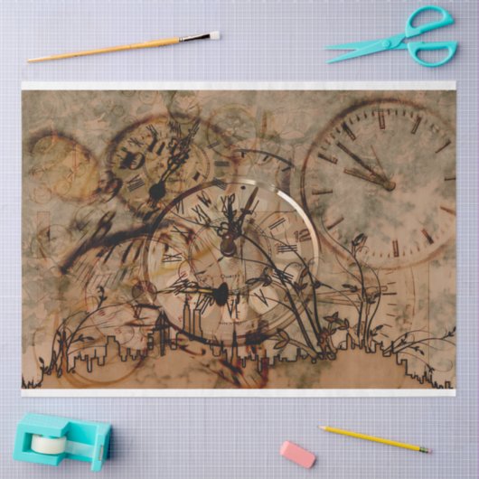 Zeituhren Collagen City Decoupage Tissue Paper Seidenpapier (Basteln)