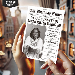 Zeitung 50. Geburtstagsparty Einladung & Programm