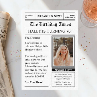Zeitung 70. Geburtstag Funny Magazine Cover Foto Einladung