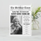 Zeitung 80. Geburtstag Einladungen mit Programm (Stehend Vorderseite)