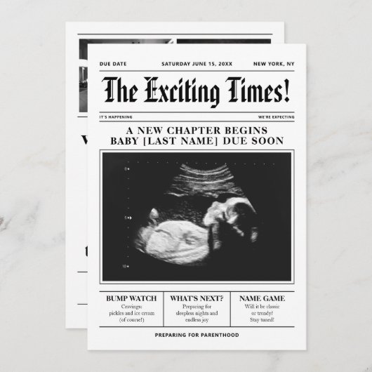 Zeitung Baby Announcement Pregnancy Reveal Ankündigung (Vorne/Hinten)