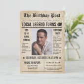 Zeitung Birthday News Funny Humors Men 40. Einladung (Stehend Vorderseite)