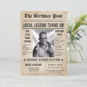 Zeitung Birthday News Funny Humors Men 50. Einladung (Stehend Vorderseite)
