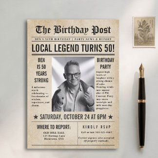 Zeitung Birthday News Funny Humors Men 50. Einladung
