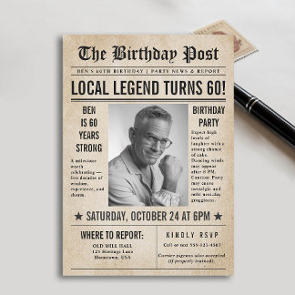 Zeitung Birthday News Funny Humors Men 60. Einladung