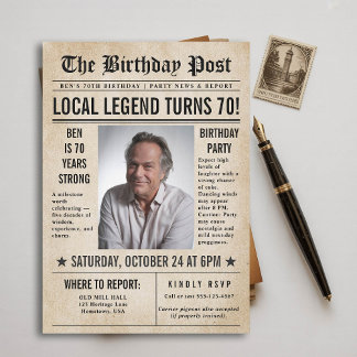 Zeitung Birthday News Funny Humors Men 70. Einladung