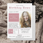 Zeitung Birthday News Pink Black Sweet 16 Foto Einladung<br><div class="desc">Eine trendige,  elegante und moderne Sweet 16 Geburtstagseinladung für Mädchen mit einem Zeitungsthema. Eine lustige,  spielerische und originelle Geburtstagseinladung für ein Foto an ihrem sechzehnten Geburtstag. Vorlage für ein Foto und benutzerdefinierten Text. Ideal für Ihre Tochter,  die sechzehn Jahre alt ist.</div>