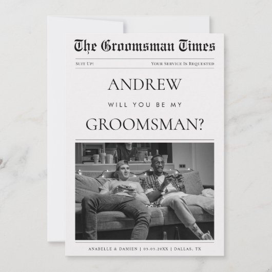 Zeitung Custom Foto Einmaliger Trauzeuge Vorschlag Einladung (Vorderseite)