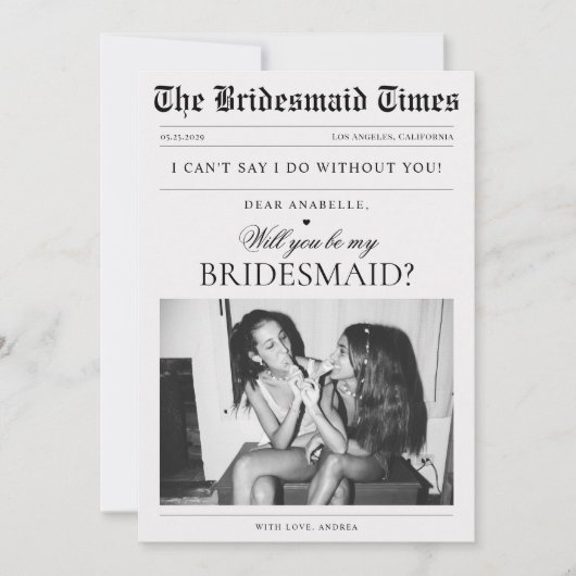 Zeitung Custom Foto Einzigartiger Vorschlag Brides Einladung (Vorderseite)