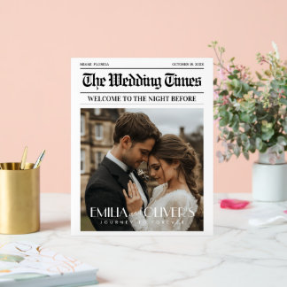 Zeitung die Nacht vor Hochzeit Begrüßungszeichen Acrylschild