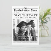 Zeitung einzigartiger eleganter Foto Abschluss Save The Date (Stehend Vorderseite)